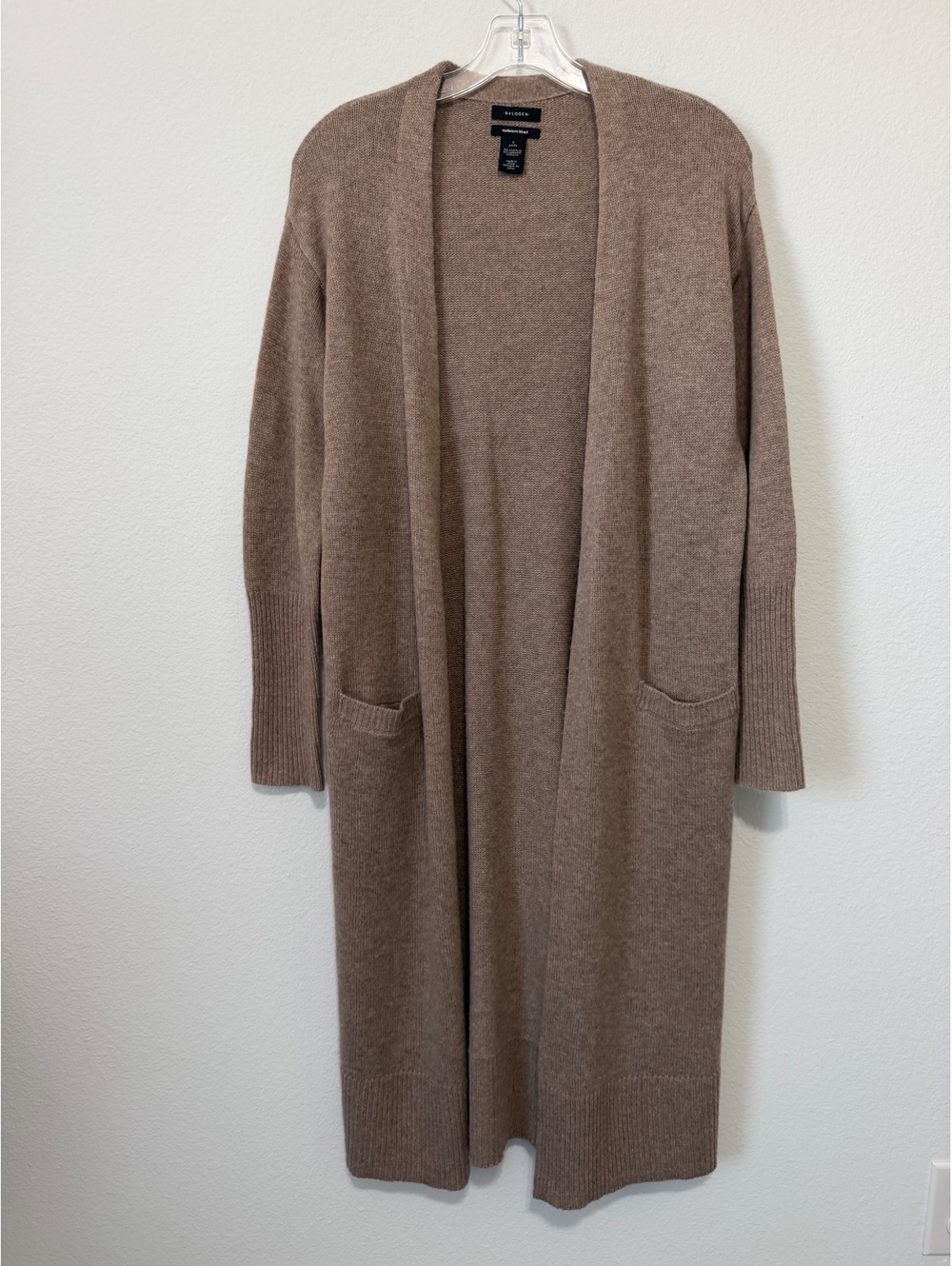 Halogen Cashmere/Wool Long Sleeve Brown Open Front Cardigan Sweater Size PS